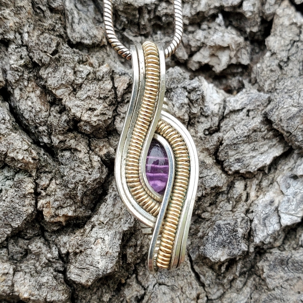 Amethyst Pendant - Handmade Gold Silver Wire Wrap